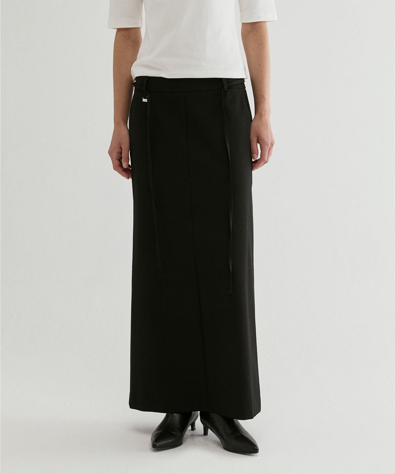 Belted Straight Maxi Skirt Black