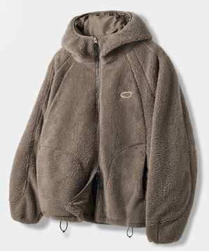 바라클라바 슬래쉬 후드 집업_쉐르파 플리스 모카