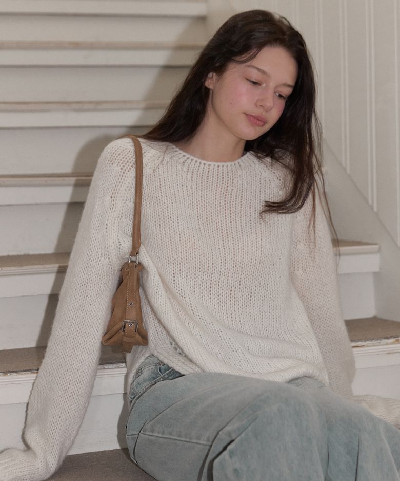 Boat Neck Alpaca Slit Knit_4 Colors