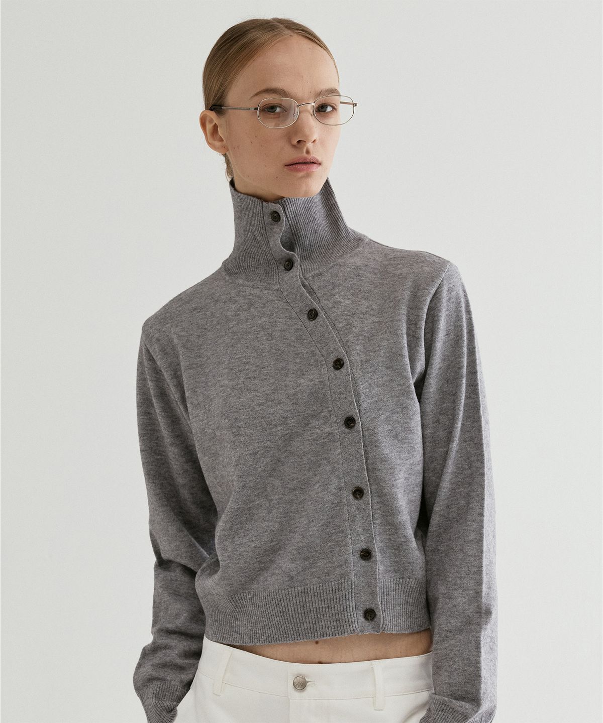 프롬웨얼(FROMWHERE) Wool Turtleneck Cardigan Gray