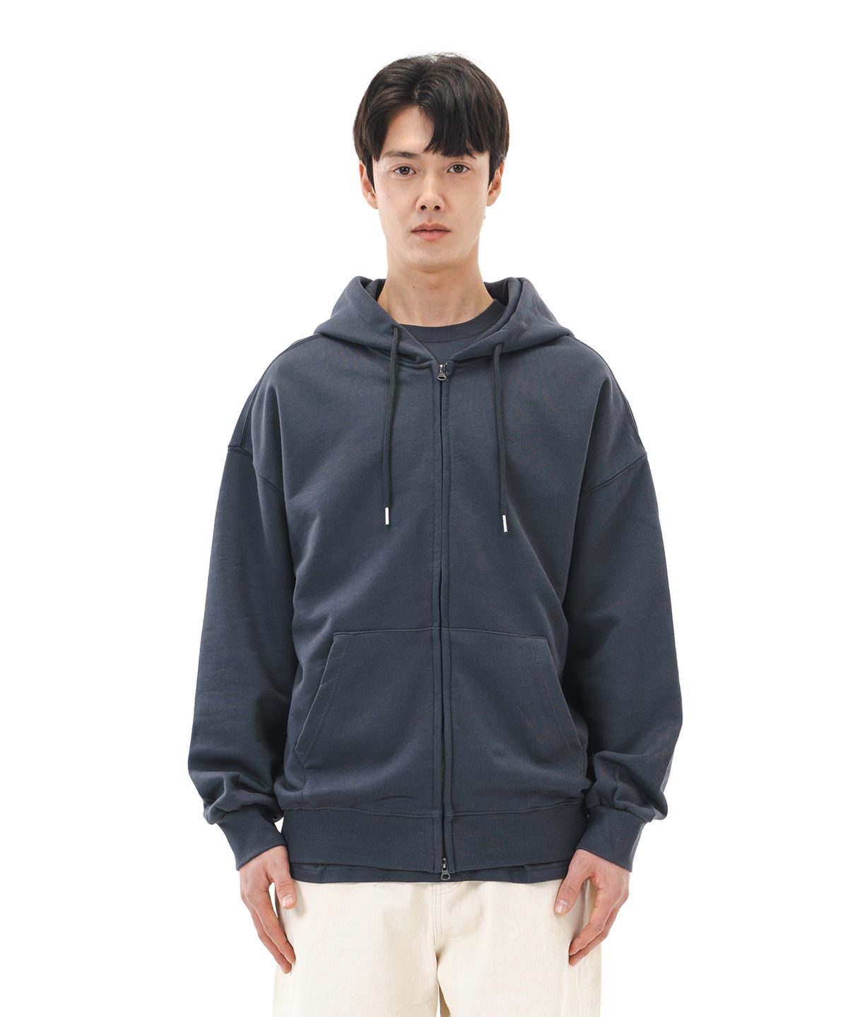 르커스텀(LE CUSTOM) 더에센셜 무지 오버핏 후드집업 (차콜)