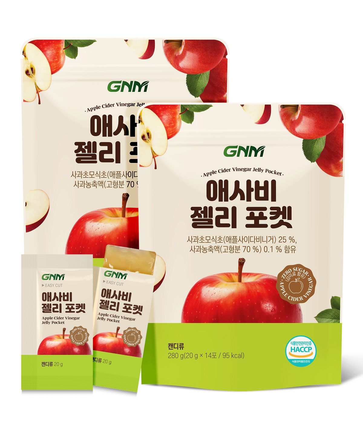 GNM자연의품격(GNMLIFE) GNM 애사비 애플 사이다 비니거 사과 식초 젤리 포켓 14포 X 2봉/ 사과주스 구미
