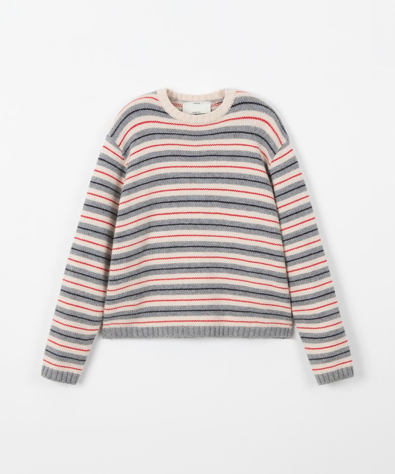Lambswool stripe knit top / IVORY