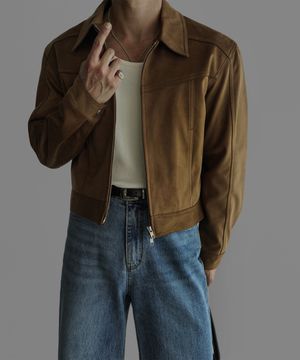 크롭 스웨이드 패널 자켓 [카멜]