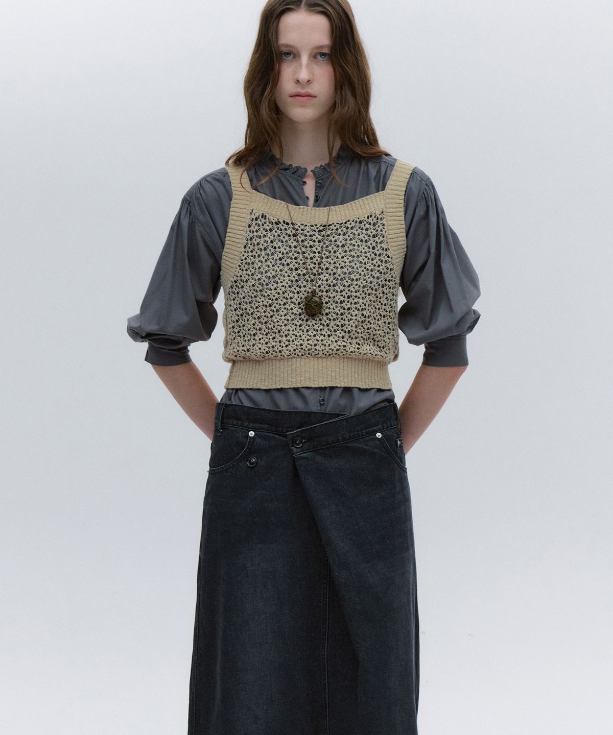 솔티페블(SALTY PEBBLE) OPENWORK KNIT VEST [BEIGE]