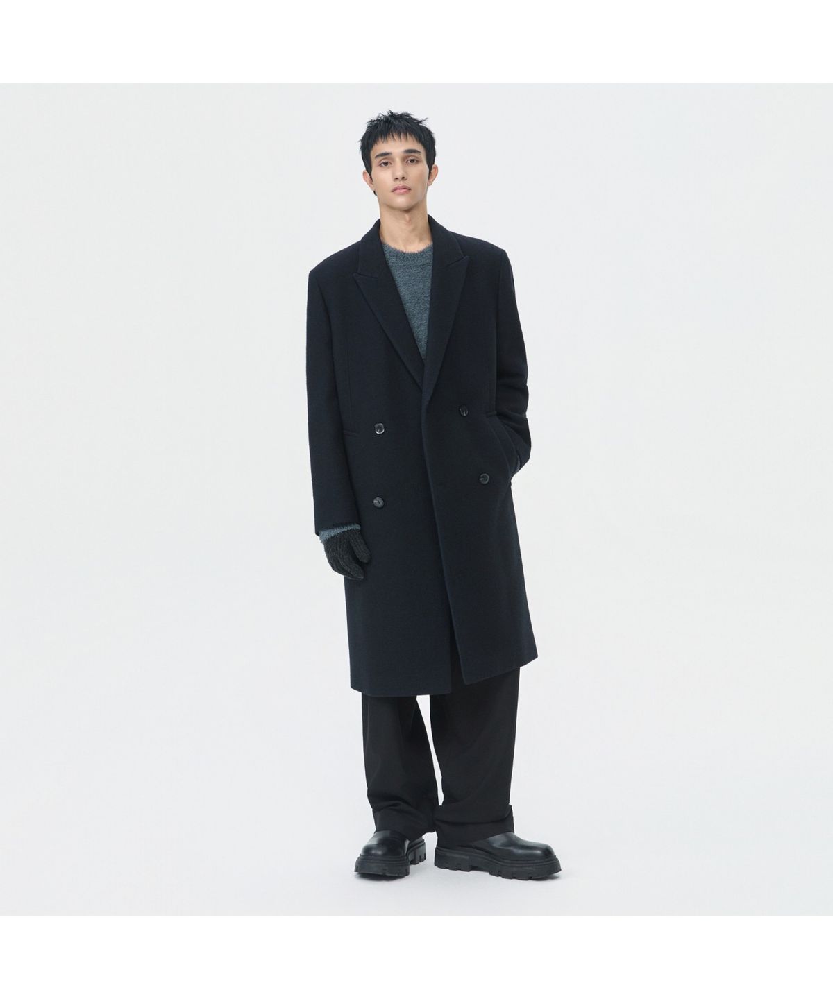 커스텀멜로우(CUSTOMELLOW) Navy Half Double Breasted Coat CWCAW25711NYD