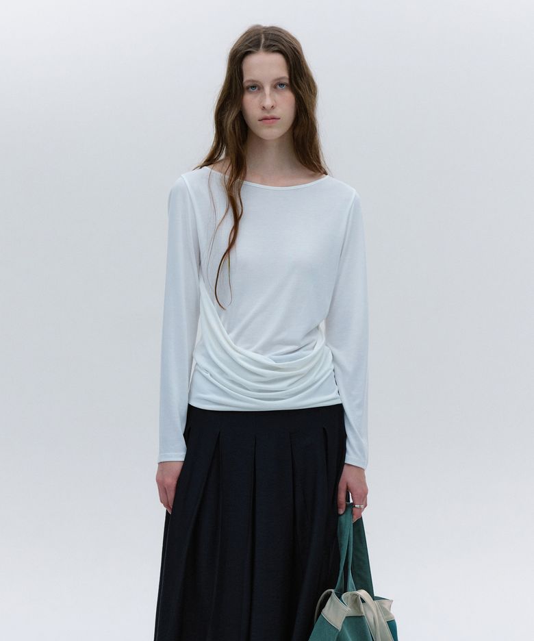 UNBALANCED DRAPING TOP [WHITE]