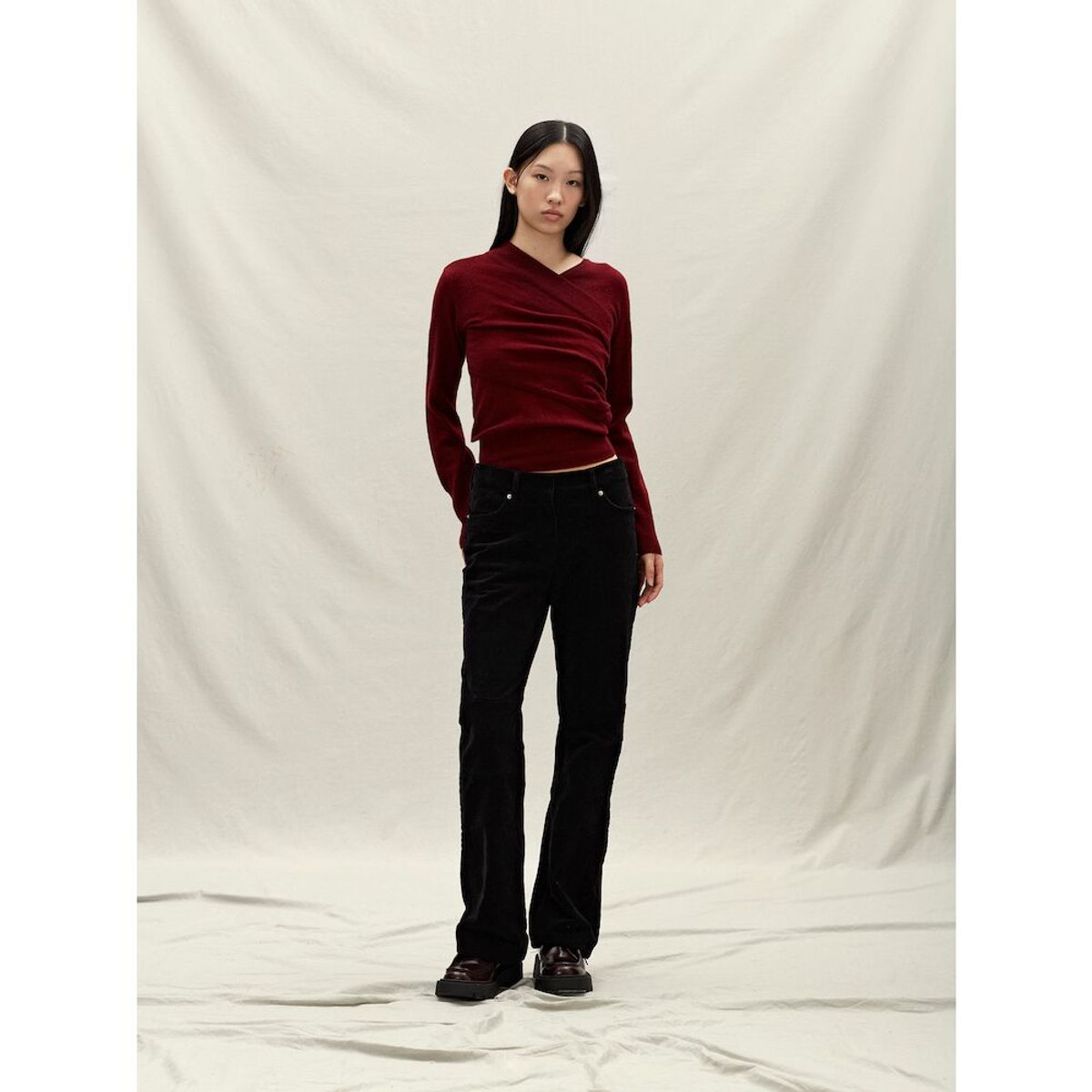 앙개(ANGGAE) Eyelet Knit Cross Layered Pullover  Magenta