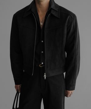 크롭 스웨이드 패널 자켓 [블랙]