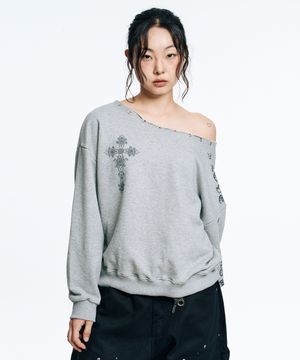 고딕 원숄더 스웨트 셔츠-그레이