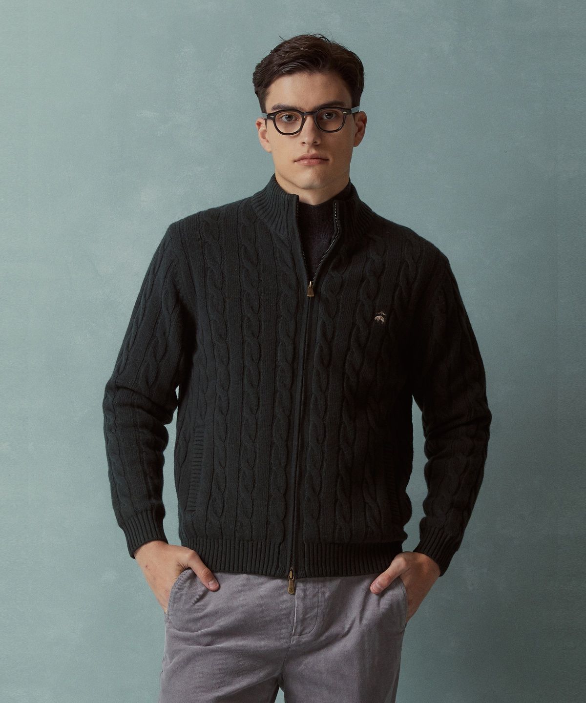 브룩스 브라더스(BROOKS BROTHERS) 케이블 집업 스웨터 (다크그린) (BBWCMBF406)