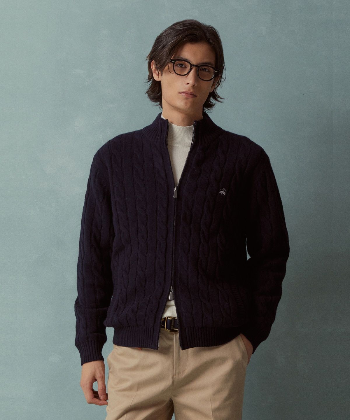 브룩스 브라더스(BROOKS BROTHERS) 케이블 집업 스웨터 (다크네이비) (BBWCMBF406)