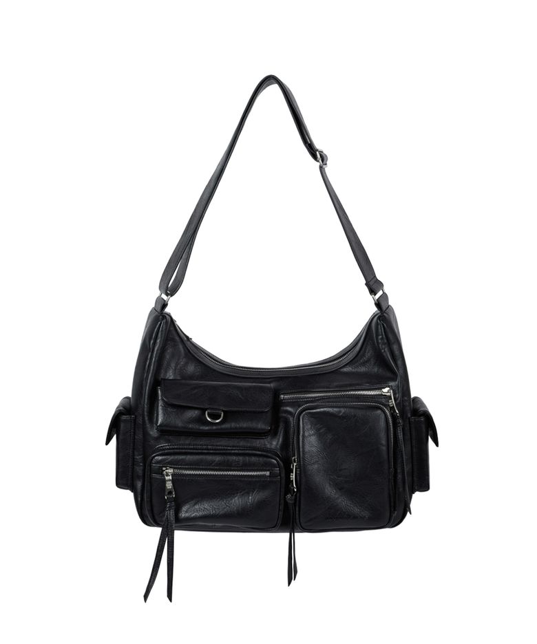 Multi Pocket Leather Bag (Black)