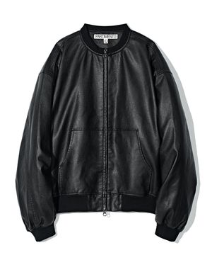 레이어드 크롭 레더 블루종 블랙