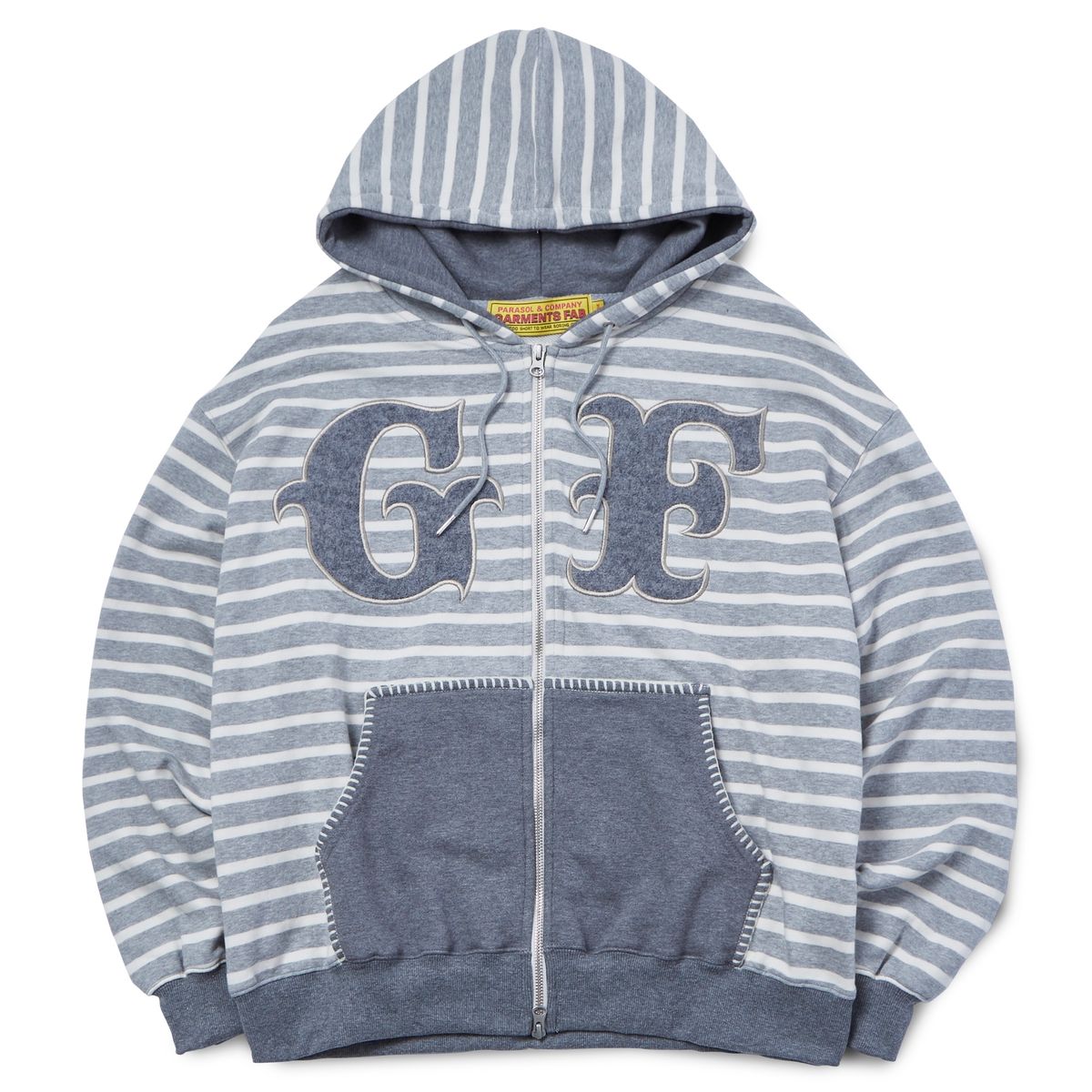 가먼츠팹(GARMENTS FAB) Big Patch Stripe Hoodie Zip Up (MELANGE GRAY)