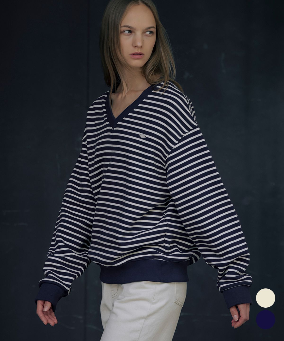 틸아이다이(TILL I DIE) Stripe V-neck fluff MTM [TIWT01LT13]_2color