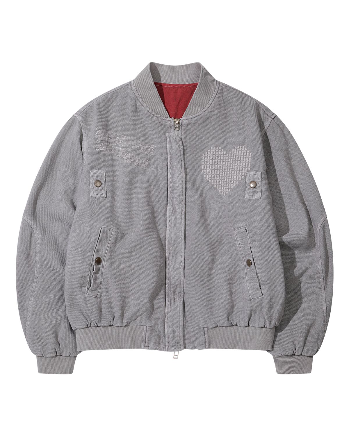더뮤지엄비지터(THEMUSEUMVISITOR) HEART EMBROIDERY WASHED JACKET (LIGHT PURPLE)