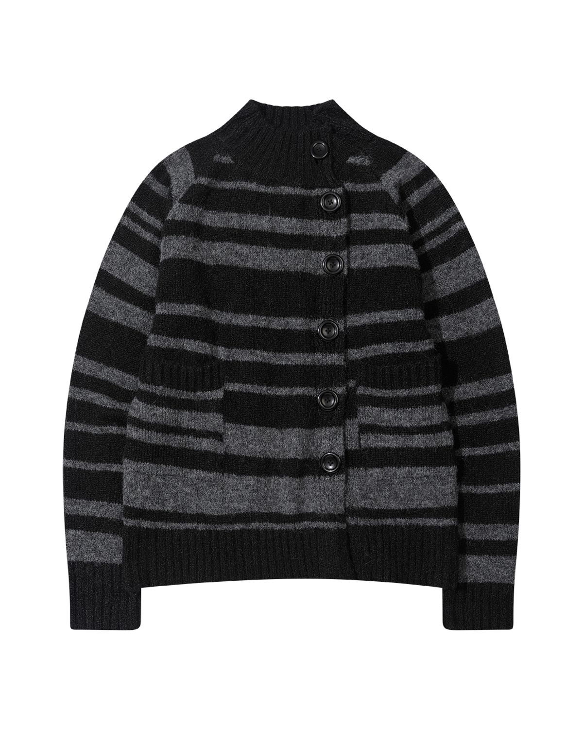 더뮤지엄비지터(THEMUSEUMVISITOR) STRIPE KNIT ZIPUP (BLACK)