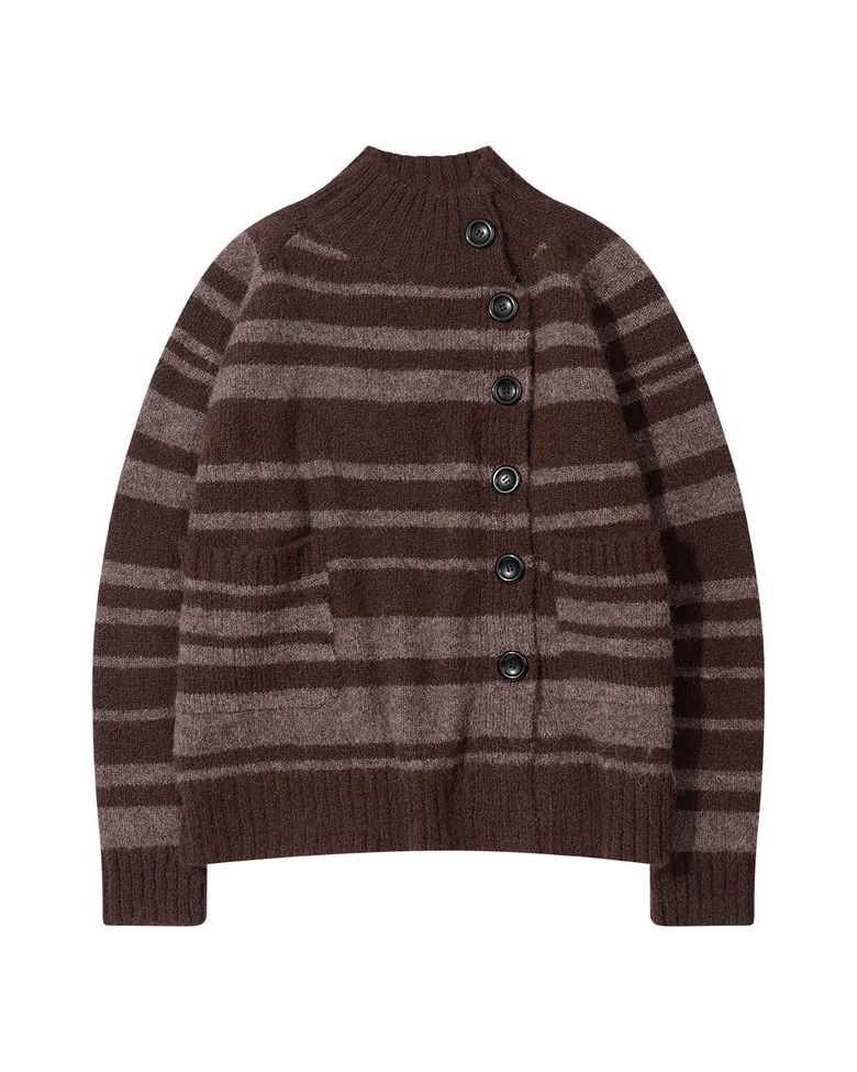 STRIPE KNIT ZIPUP (BROWN)