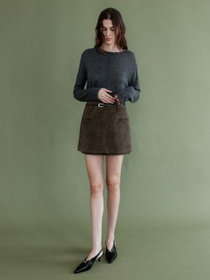 Belted H-Line Mini Skirt (Faux Suede / Faux Leather) SL6XS141_3color