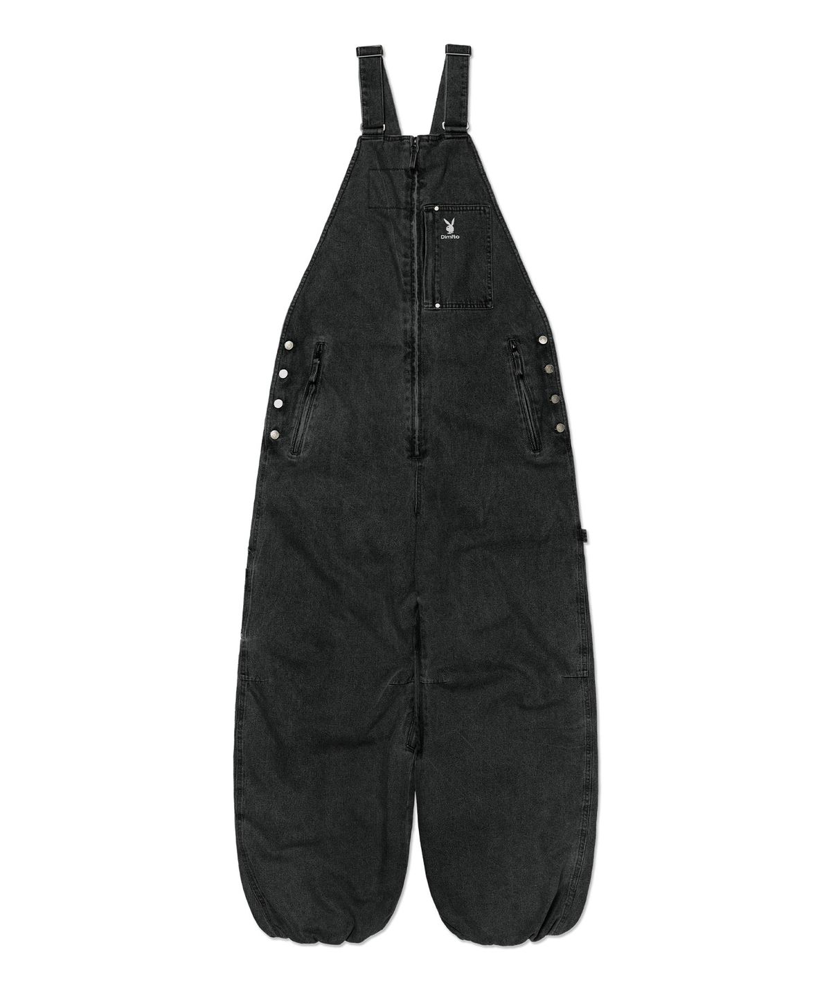 디미토(DIMITO) [PLAYBOY x DIMITO] STITCHED TRUCKER BIB DENIM PANTS (WIDE FIT LV.1) WASHED BLACK