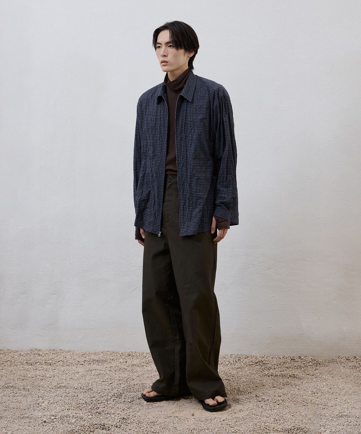 유스(YOUTH) Double Trimming Wide Pants - Brown Check