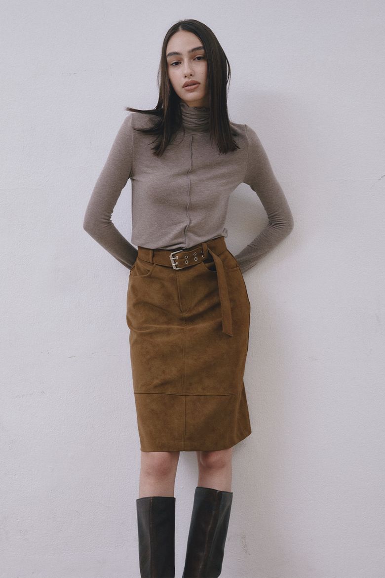 Belted Leather Skirt