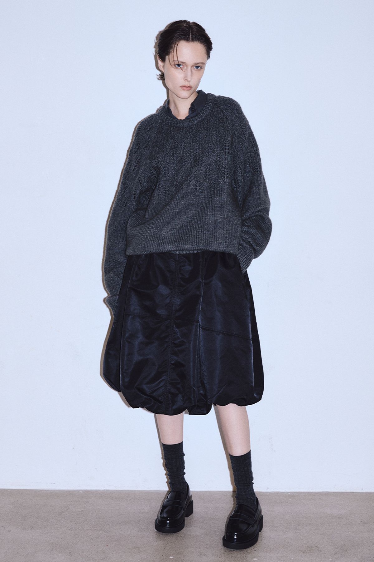미드앤로우(MIDNLOW) Balloon Banding Skirt (Black)