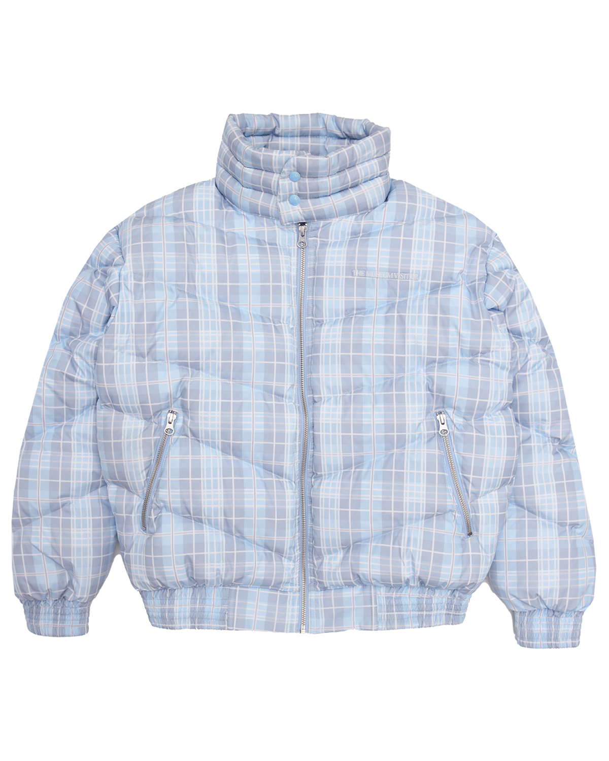 더뮤지엄비지터(THEMUSEUMVISITOR) CHECK DUCK DOWN JACKET (SKY BLUE)