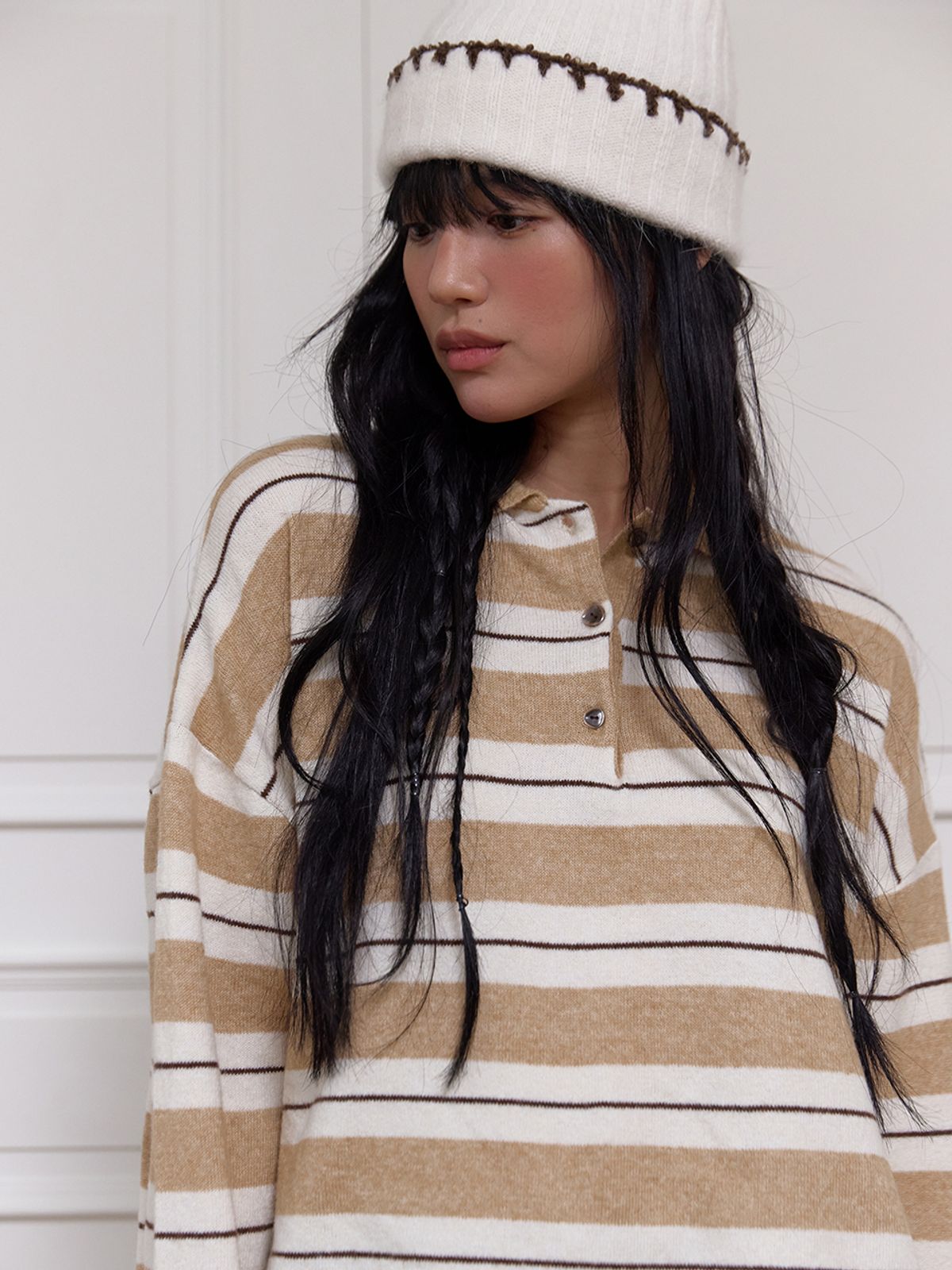 민더리(MEENDERI) BOUCLE SITCH BEANIE - BROWN