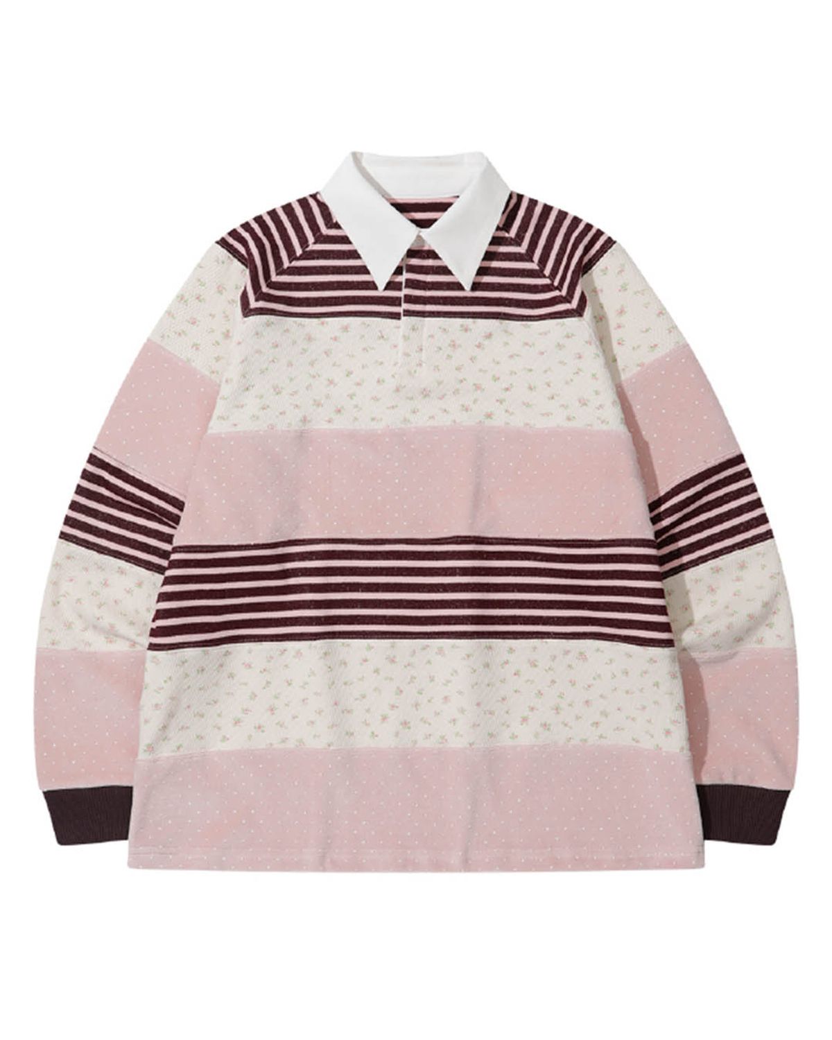 더뮤지엄비지터(THEMUSEUMVISITOR) STRIPE PATCHWORK PK LONG SLEEVE (PINK)