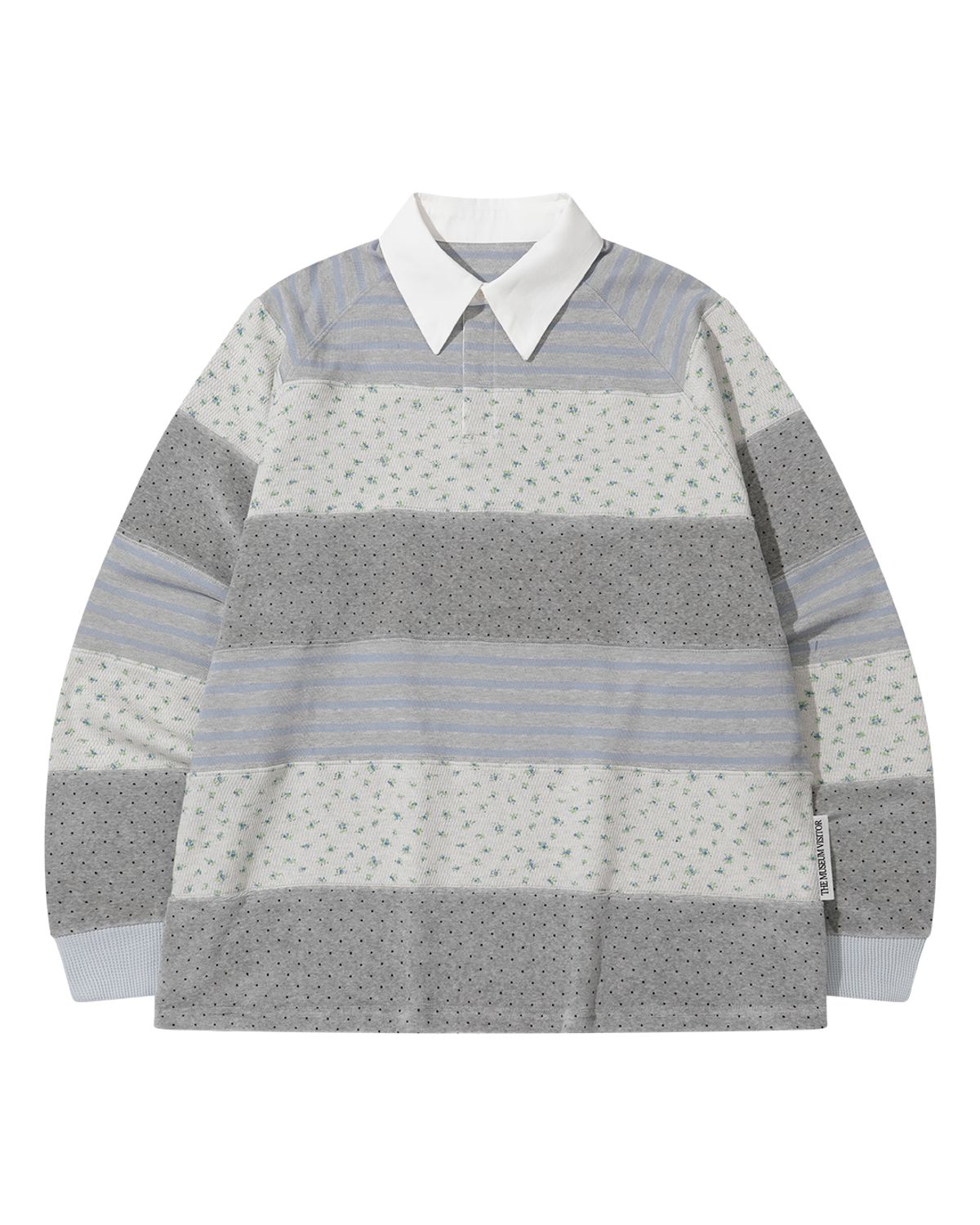 더뮤지엄비지터(THEMUSEUMVISITOR) STRIPE PATCHWORK PK LONG SLEEVE (GREY)