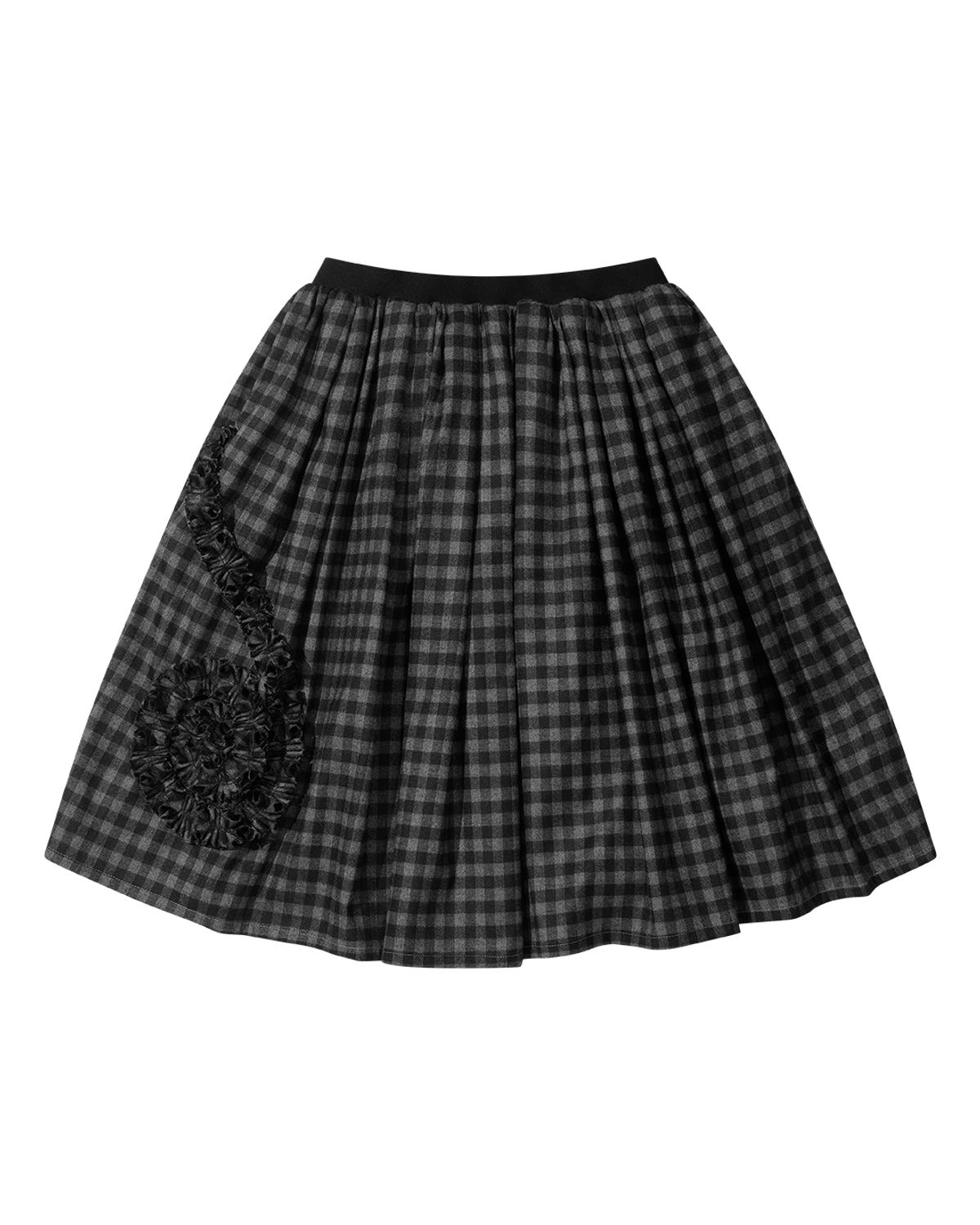 더뮤지엄비지터(THEMUSEUMVISITOR) FRILL CHECK BANDING SKIRT (BLACK)