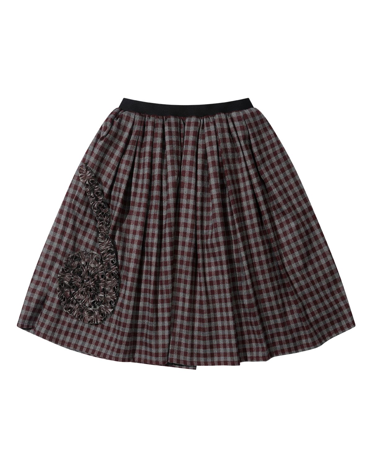 더뮤지엄비지터(THEMUSEUMVISITOR) FRILL CHECK BANDING SKIRT (WINE)