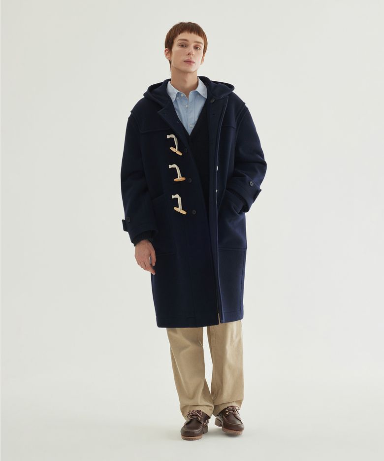 울 후드 더플코트 Dark Navy