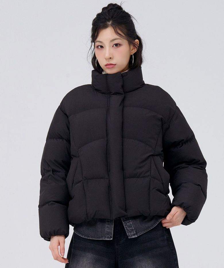여성 하이넥 푸퍼 점퍼-블랙