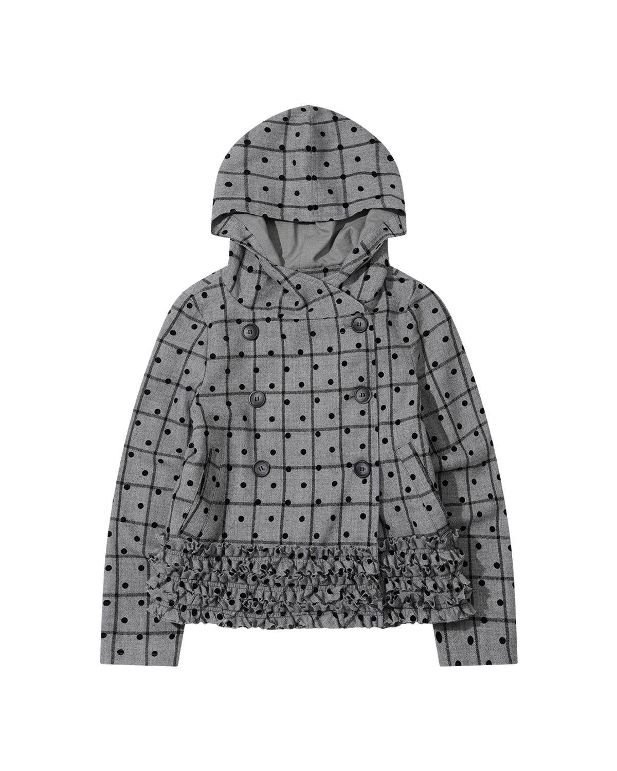 더뮤지엄비지터(THEMUSEUMVISITOR) FRILL CHECK BUTTON JACKET (GREY)