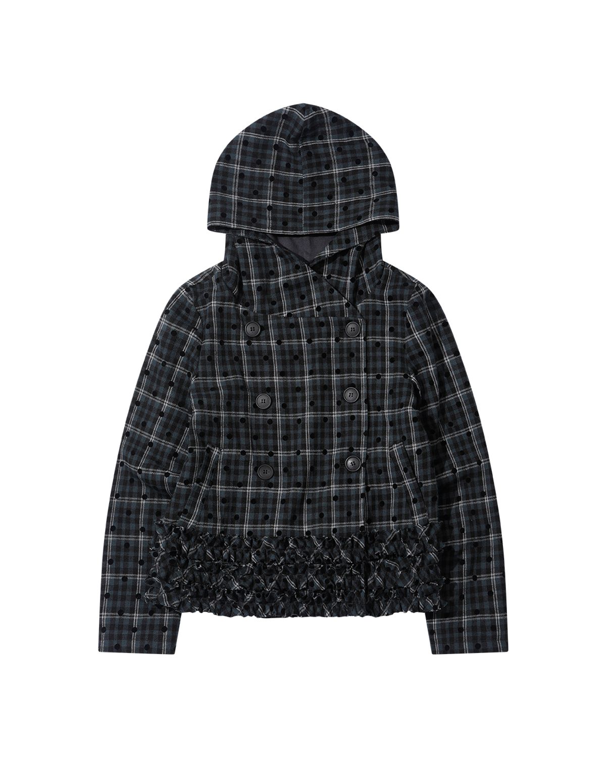 더뮤지엄비지터(THEMUSEUMVISITOR) FRILL CHECK BUTTON JACKET (KHAKI)