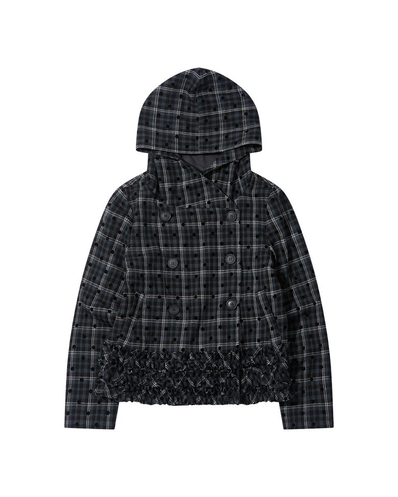 FRILL CHECK BUTTON JACKET (KHAKI)