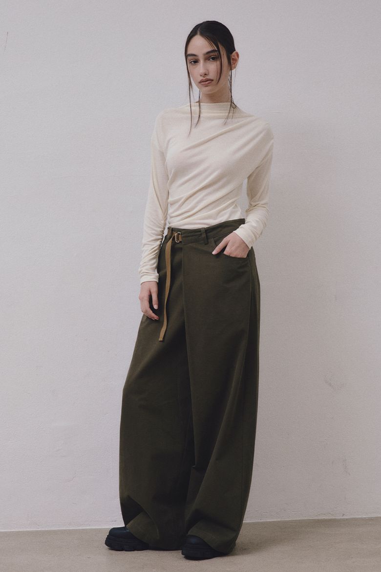 Wide Wrap Pants (Khaki)