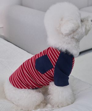 강아지 포켓단가라 티셔츠 레드