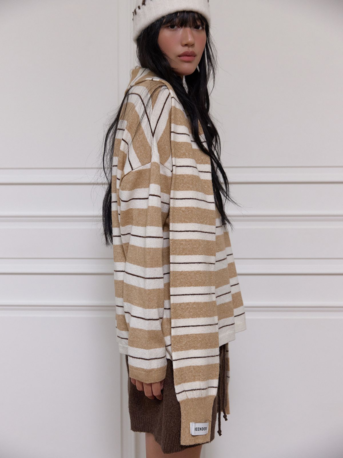 민더리(MEENDERI) MULTI STRIPE KNIT MUFFLER - BEIGE