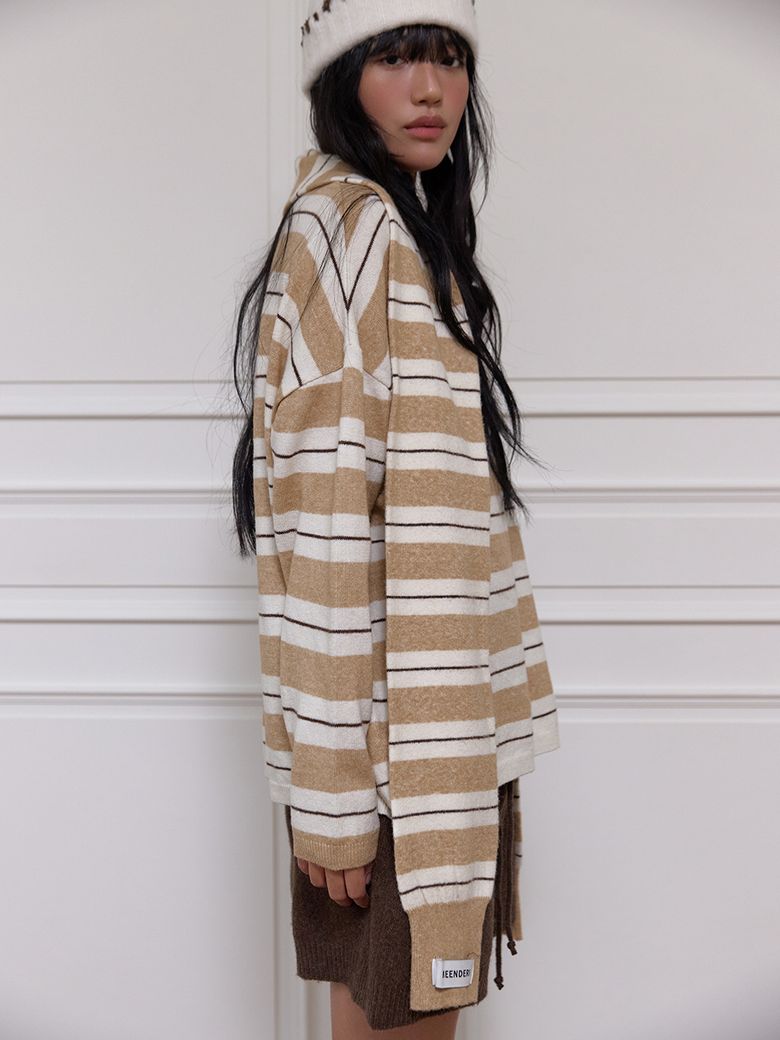 MULTI STRIPE KNIT MUFFLER - BEIGE