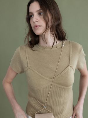 [SET] Hairy Wool Half Sleeve Top & Bustier SS5AP333_2color