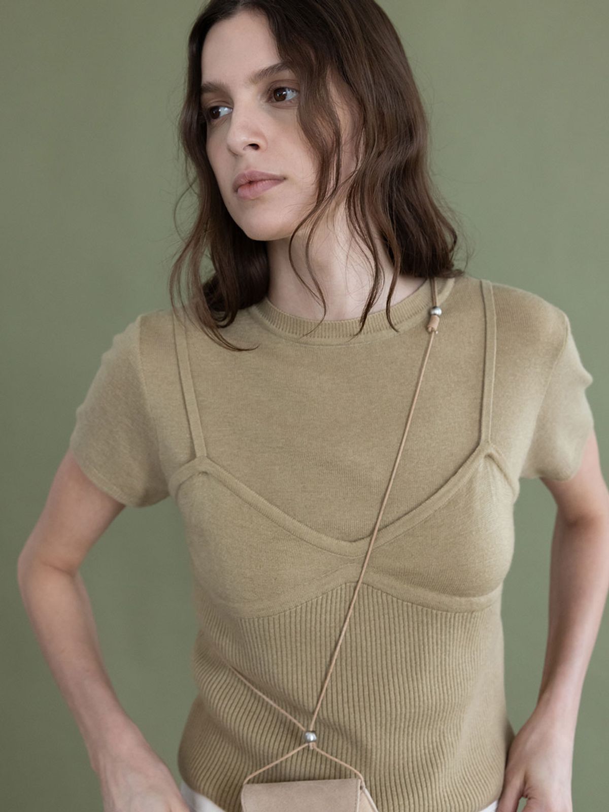 루에브르(LOEUVRE) [SET] Hairy Wool Half Sleeve Top & Bustier SS5AP333_2color