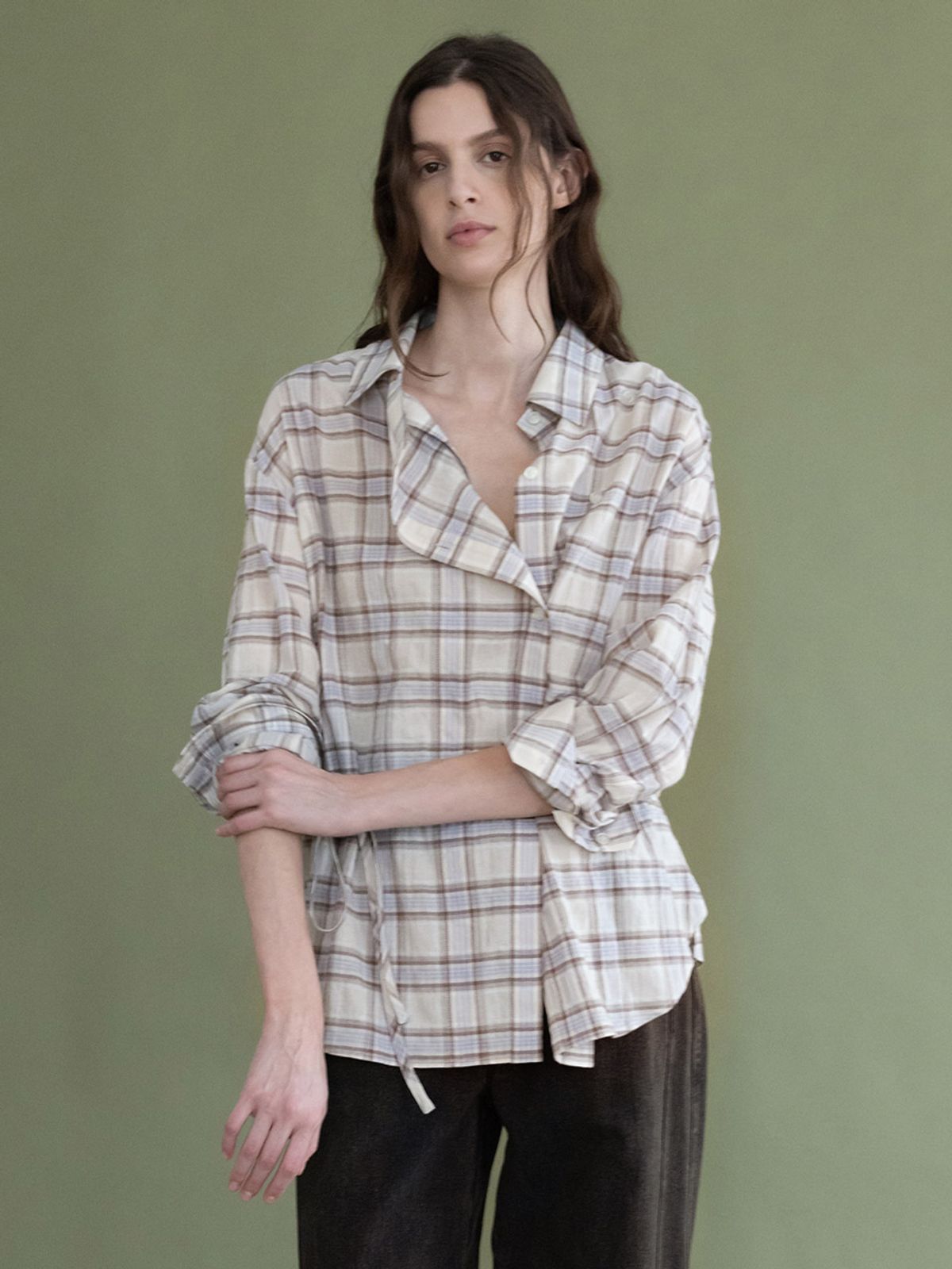 루에브르(LOEUVRE) Asymetric Double Placket Check Shirt SW5AB326-98