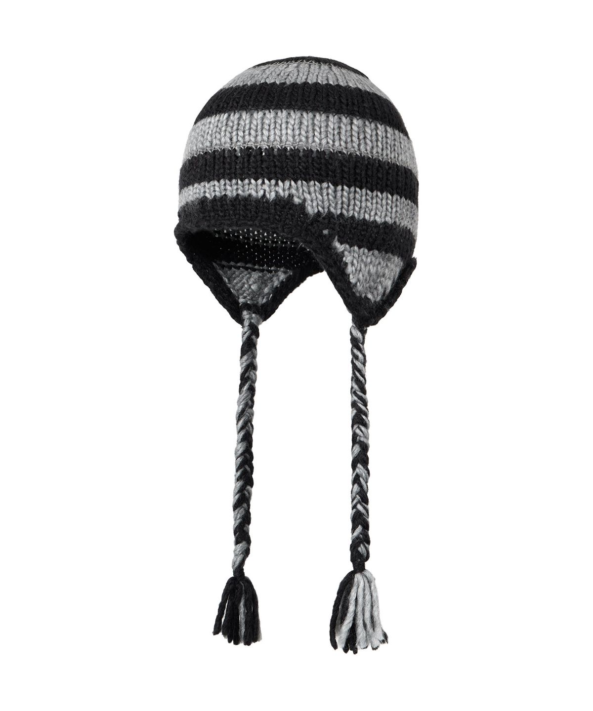 디미토(DIMITO) CROCHET STRIPE EAR FLAP BEANIE BLACK