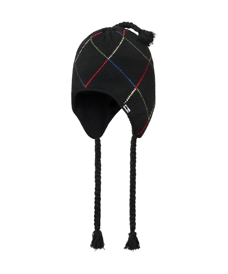 LINED ARGYLE EAR FLAP BEANIE BLACK