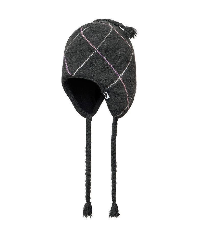 LINED ARGYLE EAR FLAP BEANIE DEEP GREY