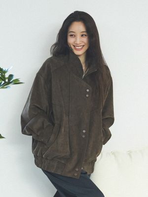 [정려원 착용] Asymmetric Placket Faux Suede Jacket SL5XJ830-B8